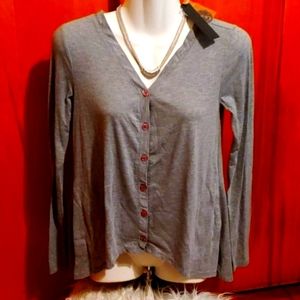 NWT POOF Figure Flattering High-Low Gray Button Front Top